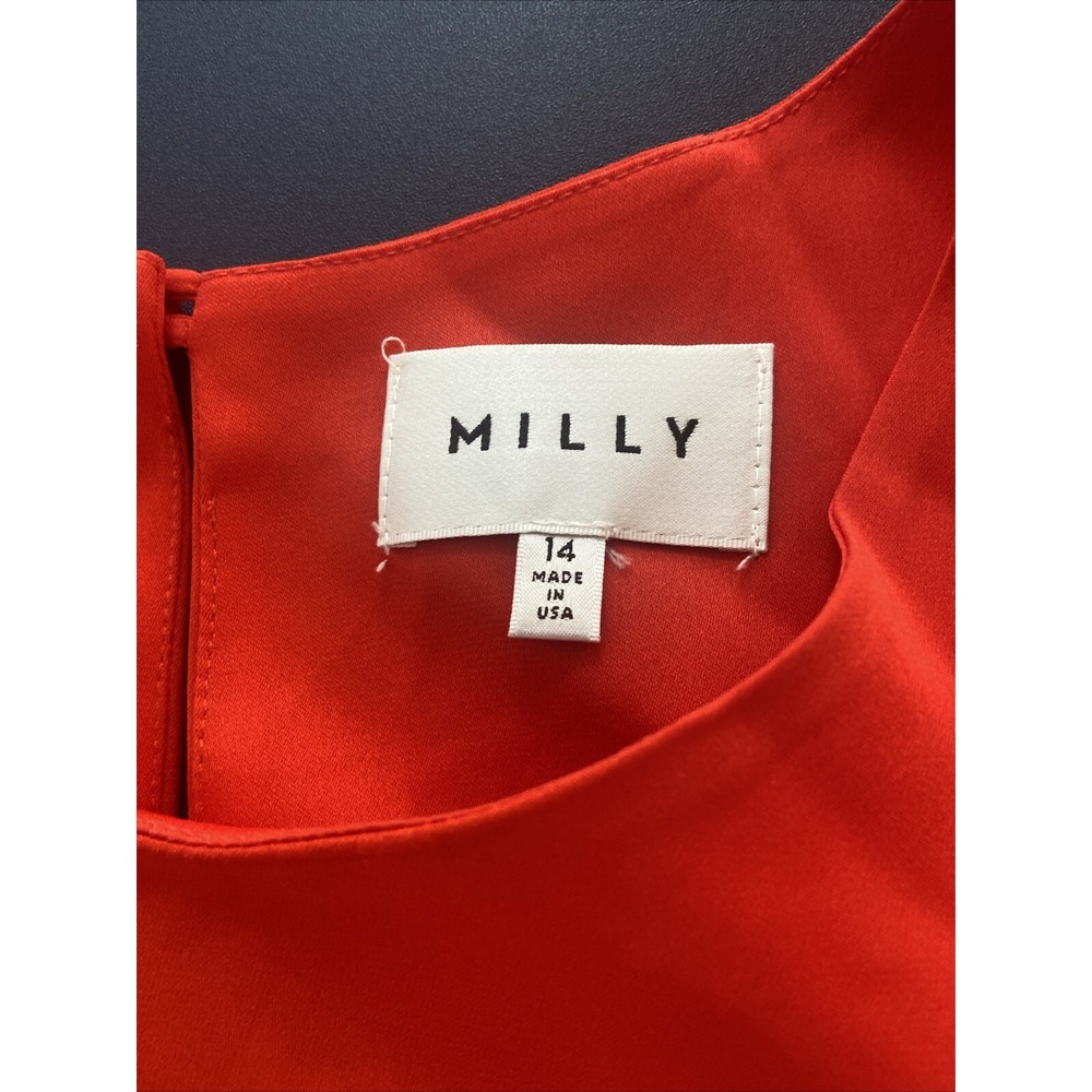 Milly Mini Dress Womens 14 Red Nicole Cady Silk Blend Bell Sleeves - Picture 7 of 11